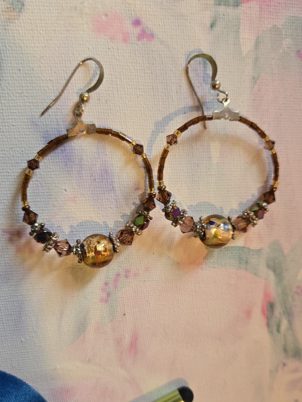 Gold and Brown Beaded Hoop Earrings - Women Jewelry